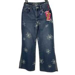 Justice Girls 14 Wide Leg Jeans High Rise Floral Daisy Print Y2K Stretch NWT